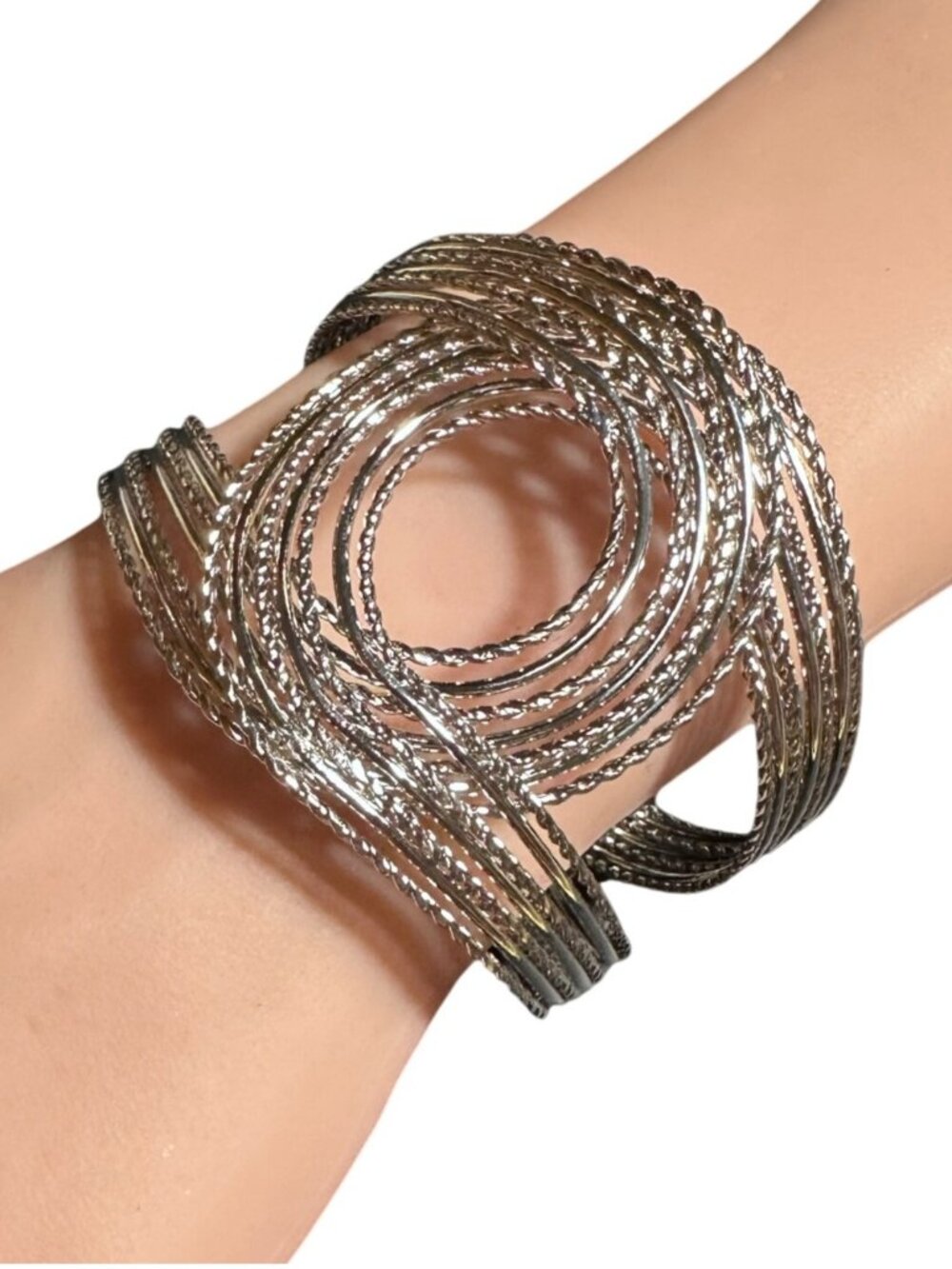 Chunky Cuff Bracelet Silver Tone Womens Costume Jewelry Boho Style NWOT